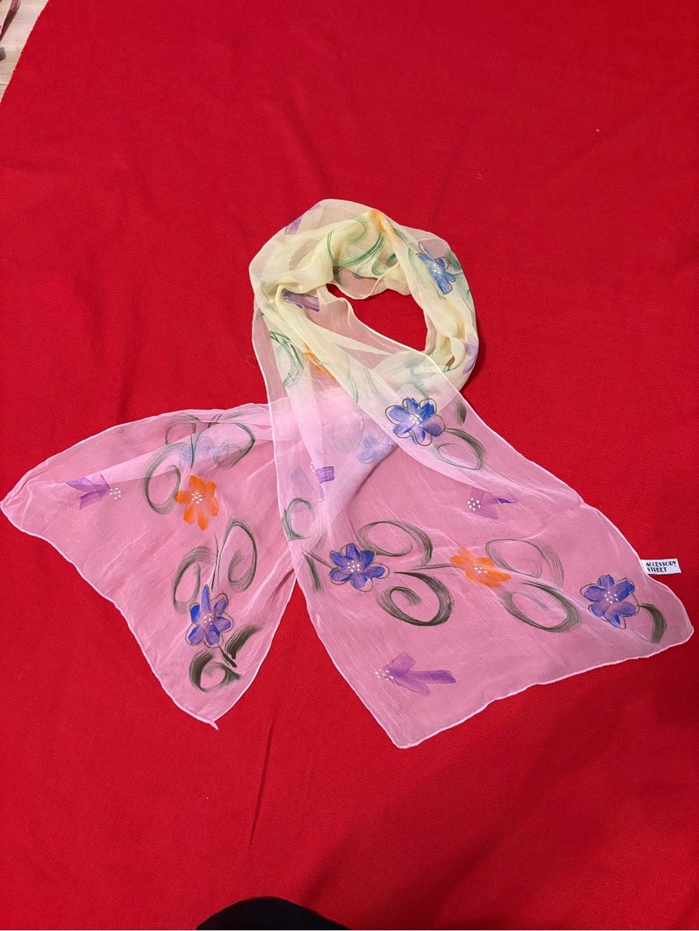 vintage Accessory Street Scarf 100%
Rayon Pink & Yellow Florar Scarf